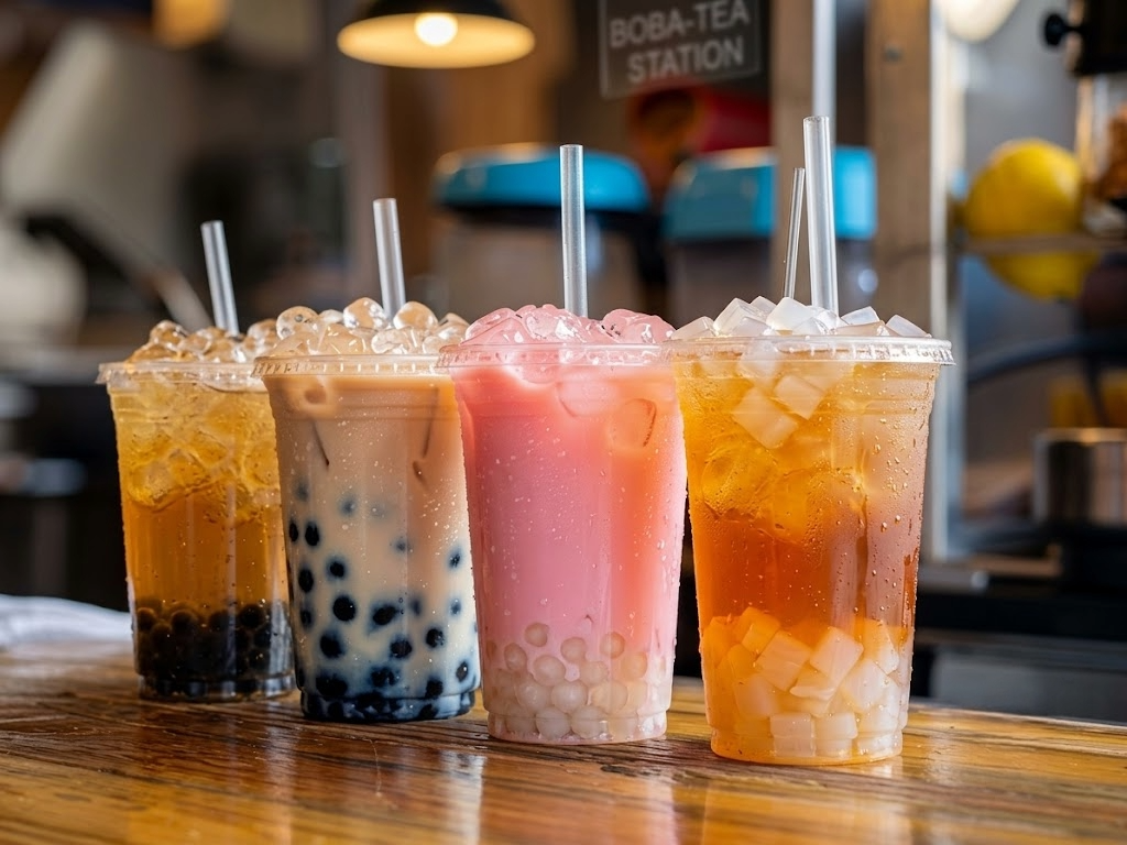 Colorful bubble tea drinks